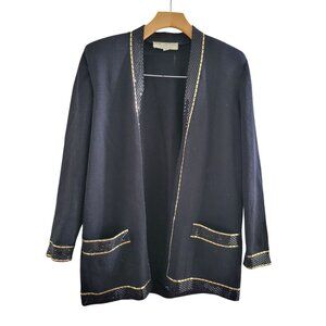 St John Evening Black Cardigan Santana knit Wool blend size Petite beaded Vintge